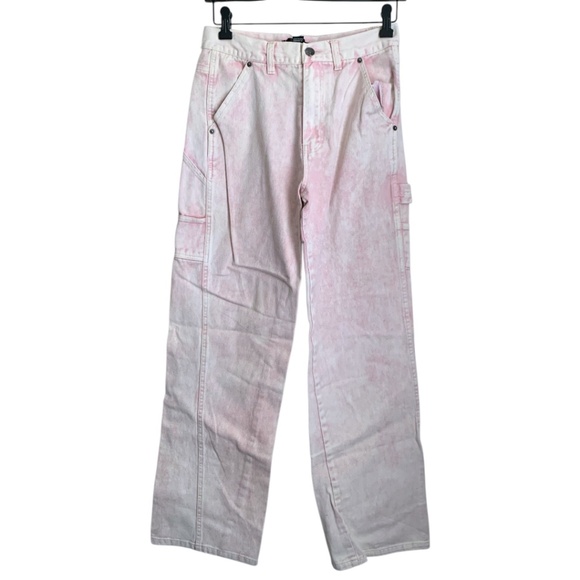 Forever 21 Jeans Size 26 Pink Wash Jeans Carpenter Wide Leg 100% Cotton Jeans - Picture 2 of 8